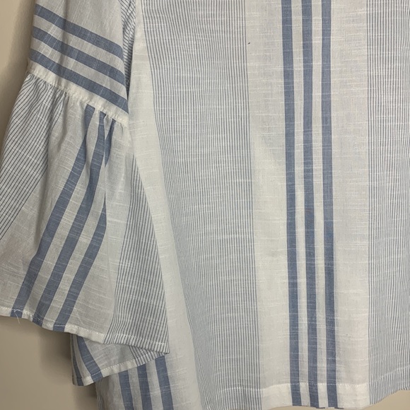 BeachLunchLounge | White Blue Striped Bat Wing Blouse | Casual Spring Summer - Picture 2 of 6